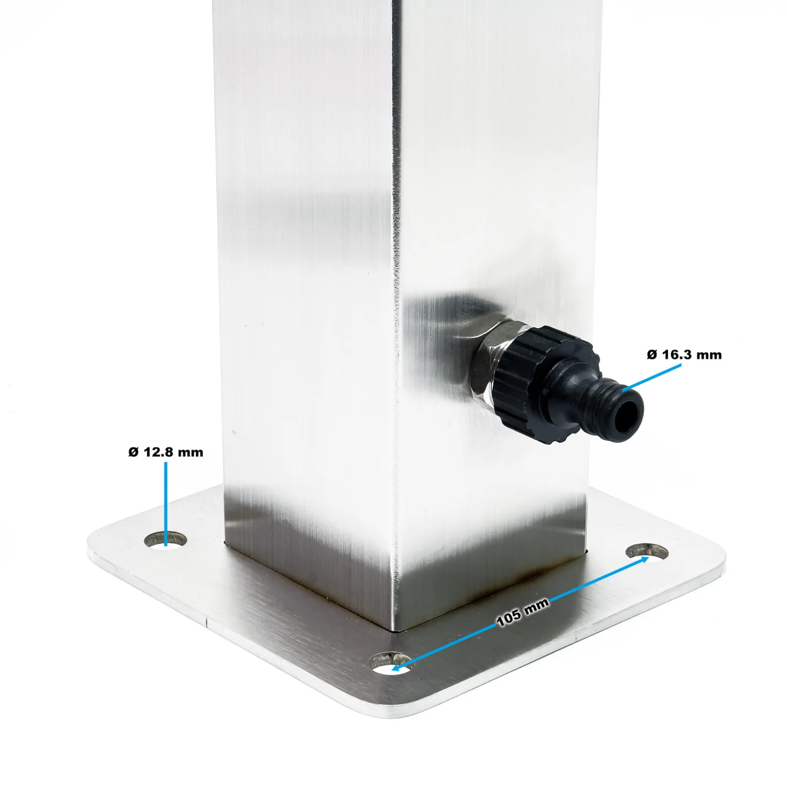 Wiltec eckige Wasserzapfstelle aus Edelstahl 95 cm, Wassersäule mit Wasserhahn & Anschluss, UV- & frostbeständig