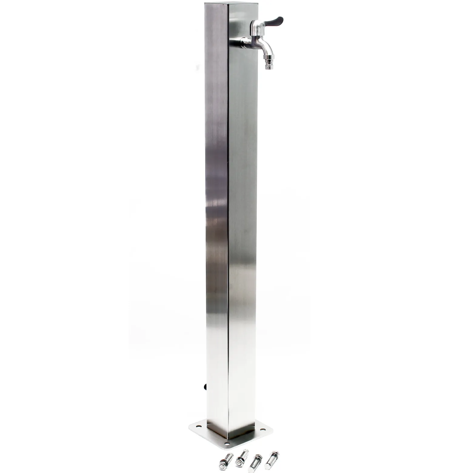 Wiltec eckige Wasserzapfstelle aus Edelstahl 95 cm, Wassersäule mit Wasserhahn & Anschluss, UV- & frostbeständig
