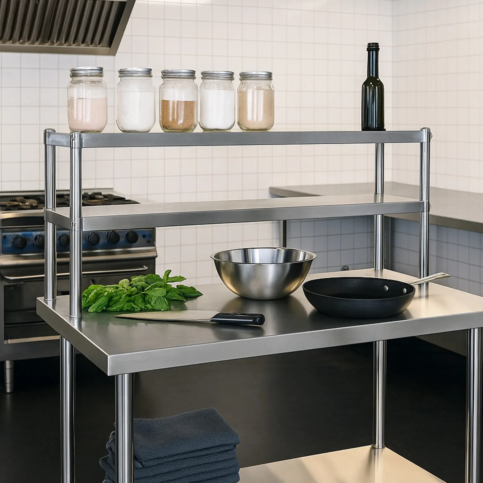 Wiltec Edelstahl Arbeitstisch 120x60x145cm Gastro Tisch mit zweistöckigem Regal und höhenverstellbaren Tischfüßen für die Küche