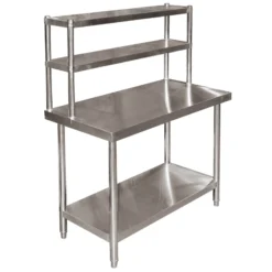 Wiltec Edelstahl Arbeitstisch 120x60x145cm Gastro Tisch mit zweistöckigem Regal und höhenverstellbaren Tischfüßen für die Küche
