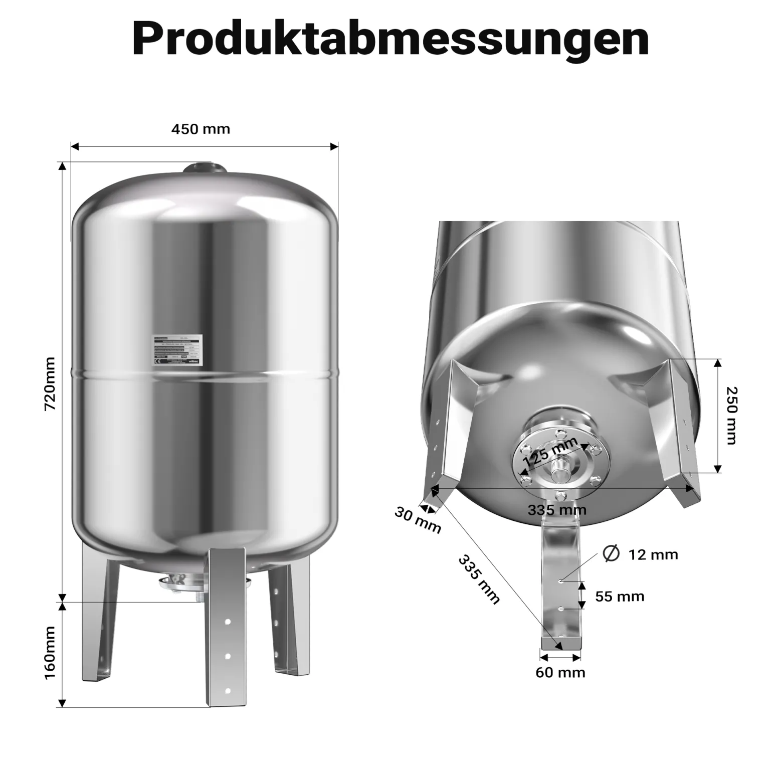 Wiltec Edelstahl Ausdehnungsgefäß 100 Liter, vertikaler Membrankessel für Hauswasserwerke und Druckerhöhungsanlagen mit EPDM Membran