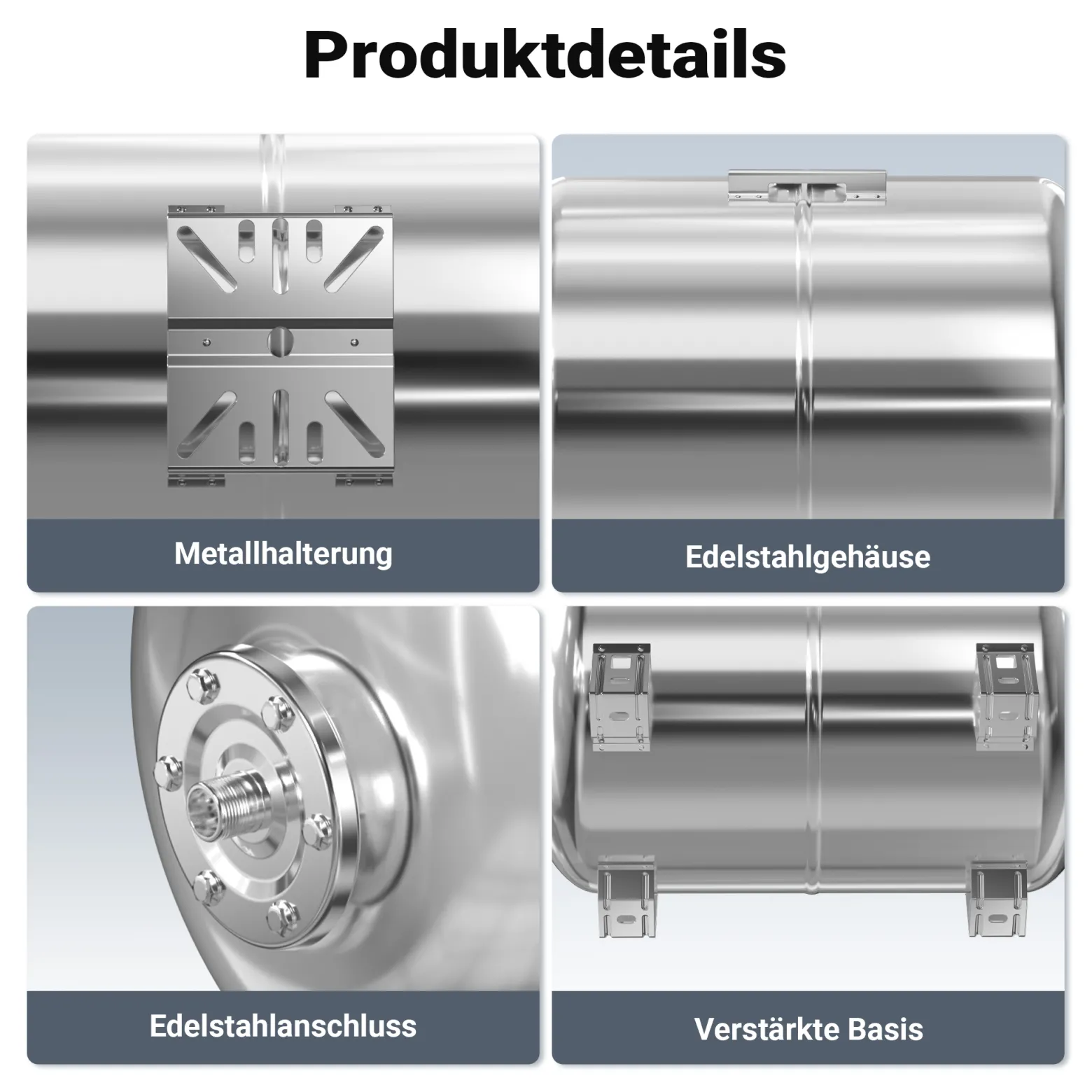 Wiltec Edelstahl Ausdehnungsgefäß 100 Liter, horizontaler Membrankessel für Hauswasserwerke und Druckerhöhungsanlagen mit EPDM Membran