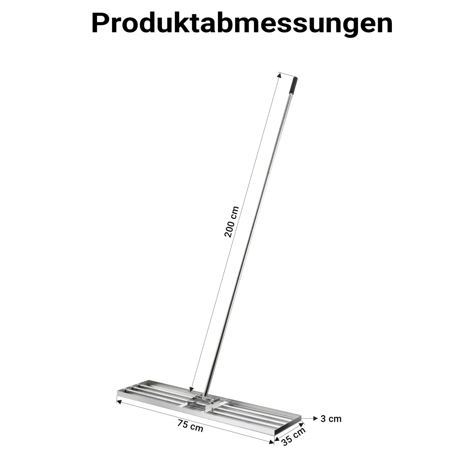 Wiltec Edelstahl Rasenrakel mit Stiel Größe L, Flächenebner 35 x 75 x 2,8 cm Unebenheiten im Rasen ausgleichen, Leveler Gartengerät zum Rasen sanden