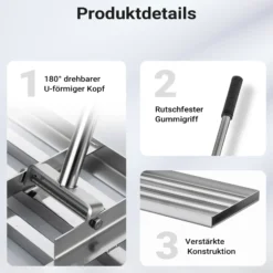 Wiltec Edelstahl Rasenrakel mit Stiel Größe XL, Flächenebner 26 x 100 x 2,8 cm Unebenheiten im Rasen ausgleichen, Leveler Gartengerät zum Rasen sanden