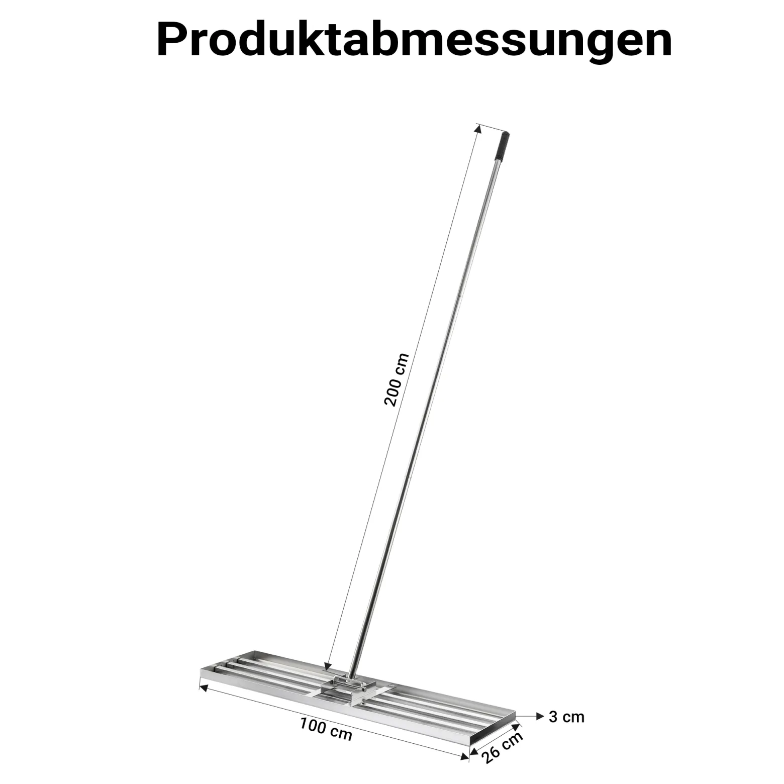 Wiltec Edelstahl Rasenrakel mit Stiel Größe XL, Flächenebner 26 x 100 x 2,8 cm Unebenheiten im Rasen ausgleichen, Leveler Gartengerät zum Rasen sanden