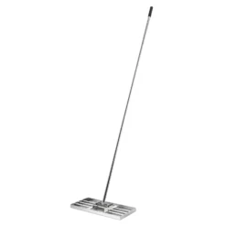 Wiltec Edelstahl Rasenrakel mit Stiel Größe M, Flächenebner 25 x 75 x 2,8 cm Unebenheiten im Rasen ausgleichen, Leveler Gartengerät zum Rasen sanden