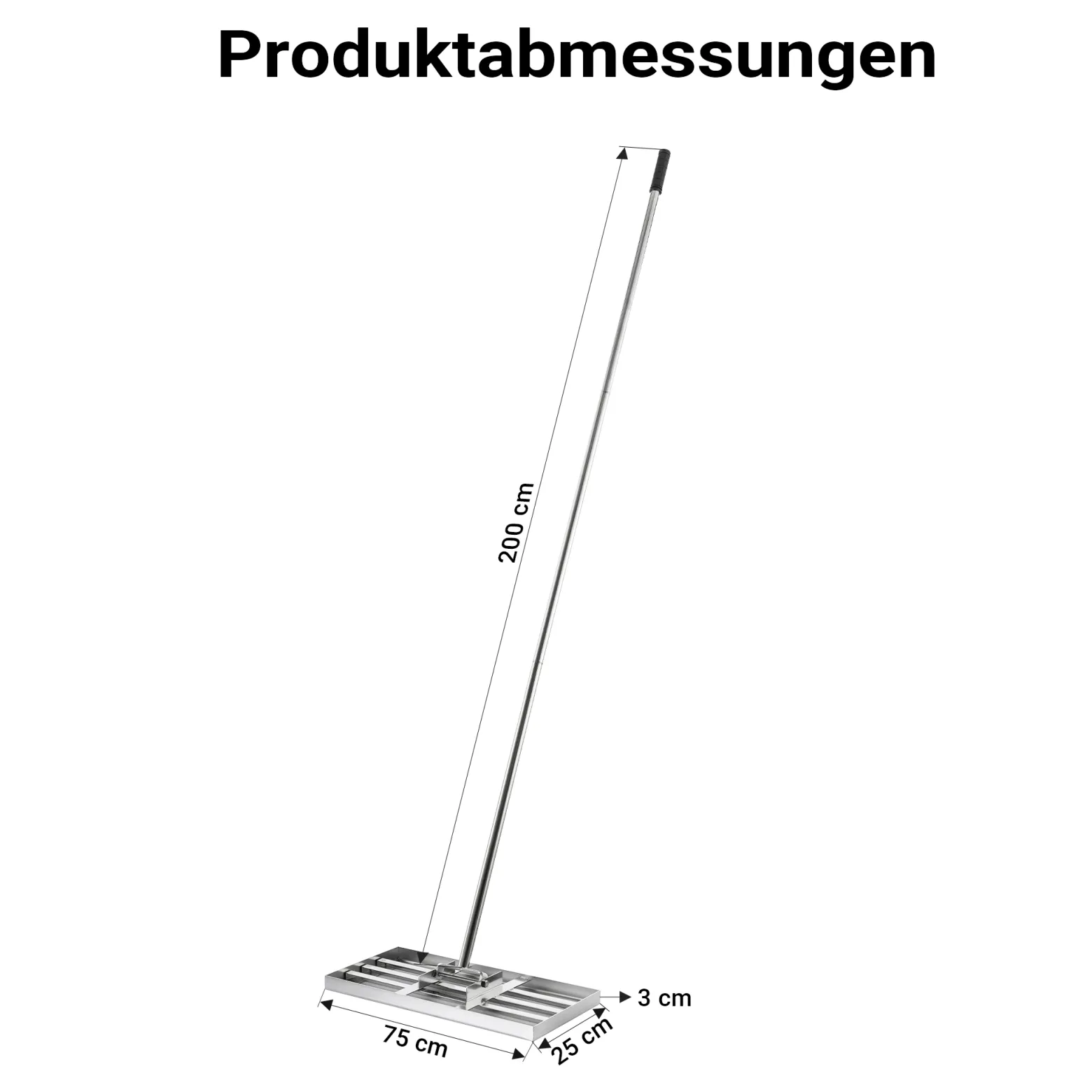 Wiltec Edelstahl Rasenrakel mit Stiel Größe M, Flächenebner 25 x 75 x 2,8 cm Unebenheiten im Rasen ausgleichen, Leveler Gartengerät zum Rasen sanden