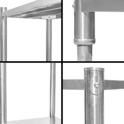 Wiltec Edelstahlregal Gastro Schwerlastregal 155x120x50cm aus 201 Edelstahl Küchenregal Vorratsregal Lagerregal für Küche Werkstatt und Keller