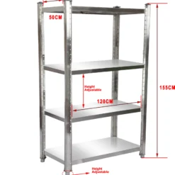 Wiltec Edelstahlregal 120x50x155cm mit 4 höhenverstellbaren Böden für den Gastronomiebereich Werkstatt Keller Lagerregal Vorratsregal Küchenregal