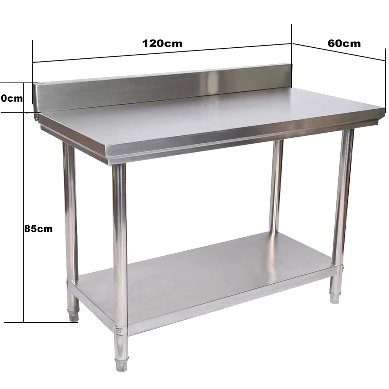 Wiltec Edelstahl Tisch Arbeitstisch Edelstahltisch mit Aufkantung 120x60x85cm für Gastro Küche Werkstatt Garten Keller mit höhenverstellbare Füßen