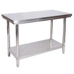 Wiltec Edelstahl Tisch Arbeitstisch Edelstahltisch mit Ablage 120x60x85cm für Gastro Küche Werkstatt Garten Keller mit höhenverstellbare Füßen