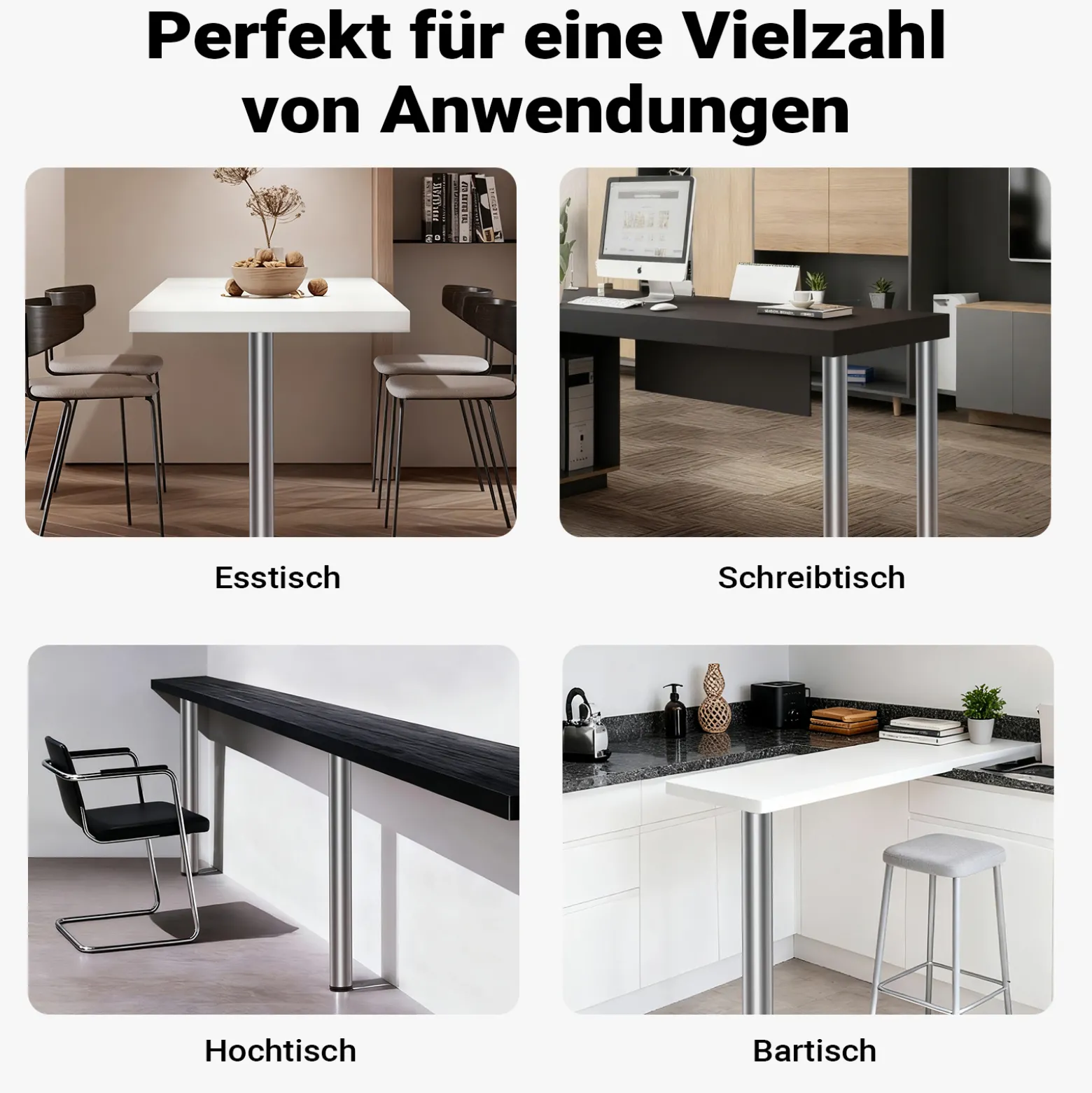 Wiltec Edelstahl Tischbein 4er Set Möbelfuss Verstellbar Ø60mm 1100mm Chrom