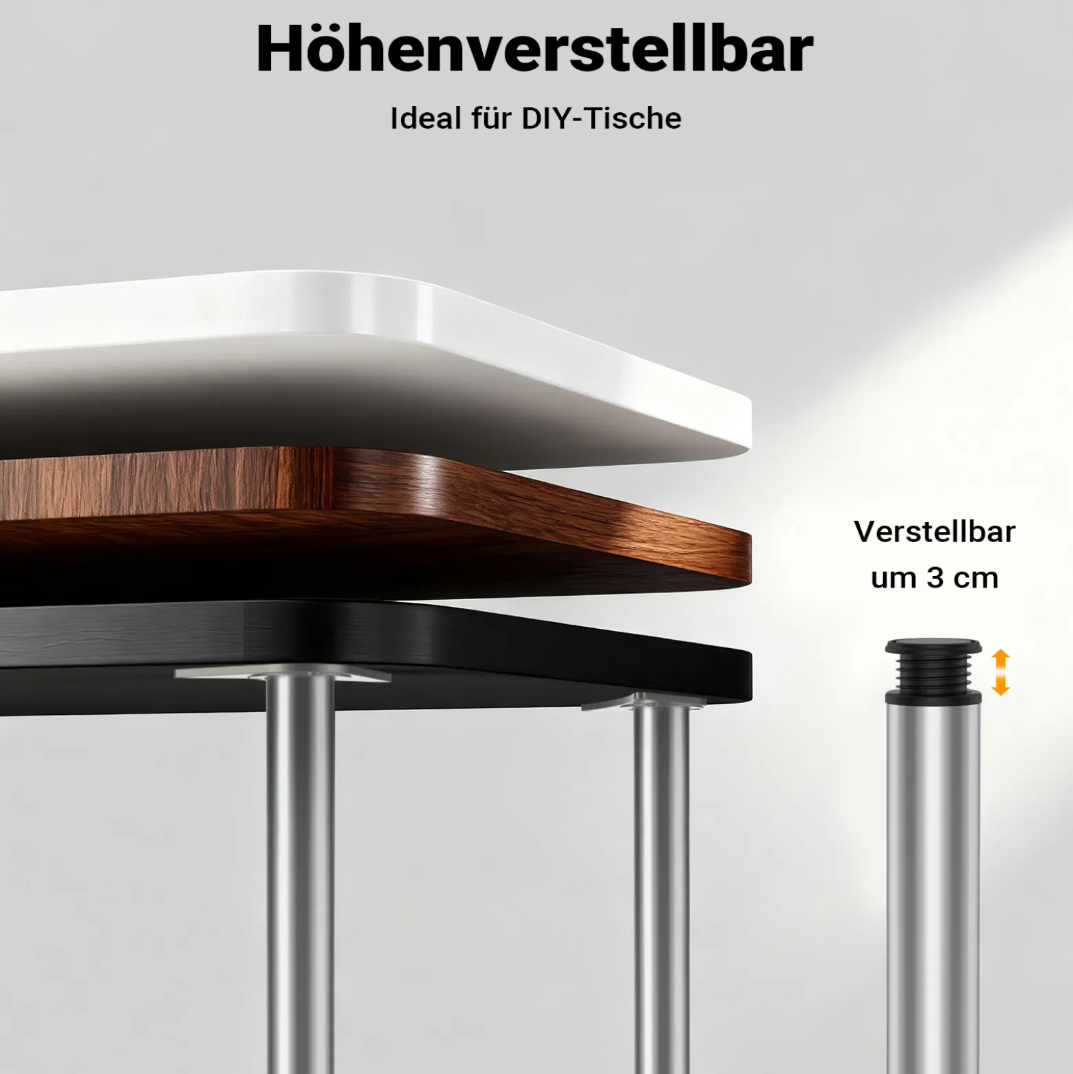 Wiltec Edelstahl Tischbein 4er Set Möbelfuss Verstellbar Ø60mm 1100mm Nickel