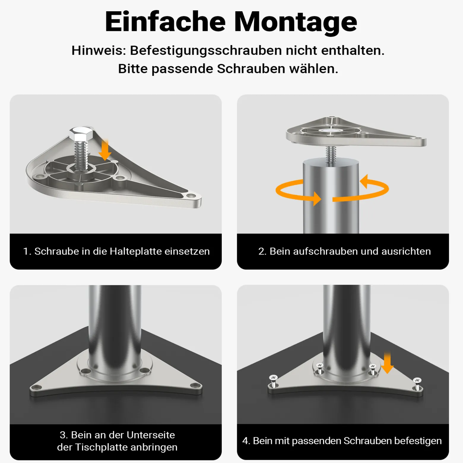 Wiltec Edelstahl Tischbein 4er Set Möbelfuss Verstellbar Ø60mm 1100mm Nickel
