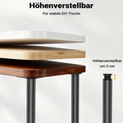 Wiltec Edelstahl Tischbein Set, schwarz, 4 Möbelfüße Ø 60 mm und mit verstellbarer Länge 710-740 mm, bis 200 kg Tragkraft