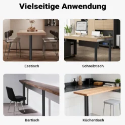 Wiltec Edelstahl Tischbein Set, schwarz, 4 Möbelfüße Ø 60 mm und mit verstellbarer Länge 710-740 mm, bis 200 kg Tragkraft