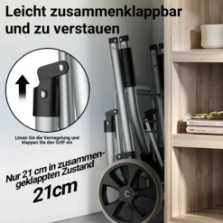 Wiltec Einkaufstrolley klappbar 36,5 x 44 x 103 cm bis 40 kg, Hackenporsche mit zwei Rädern, faltbarer Trolly Einkaufswagen mit Handgriff, Shopping Trolley mit großer Einkaufstasche