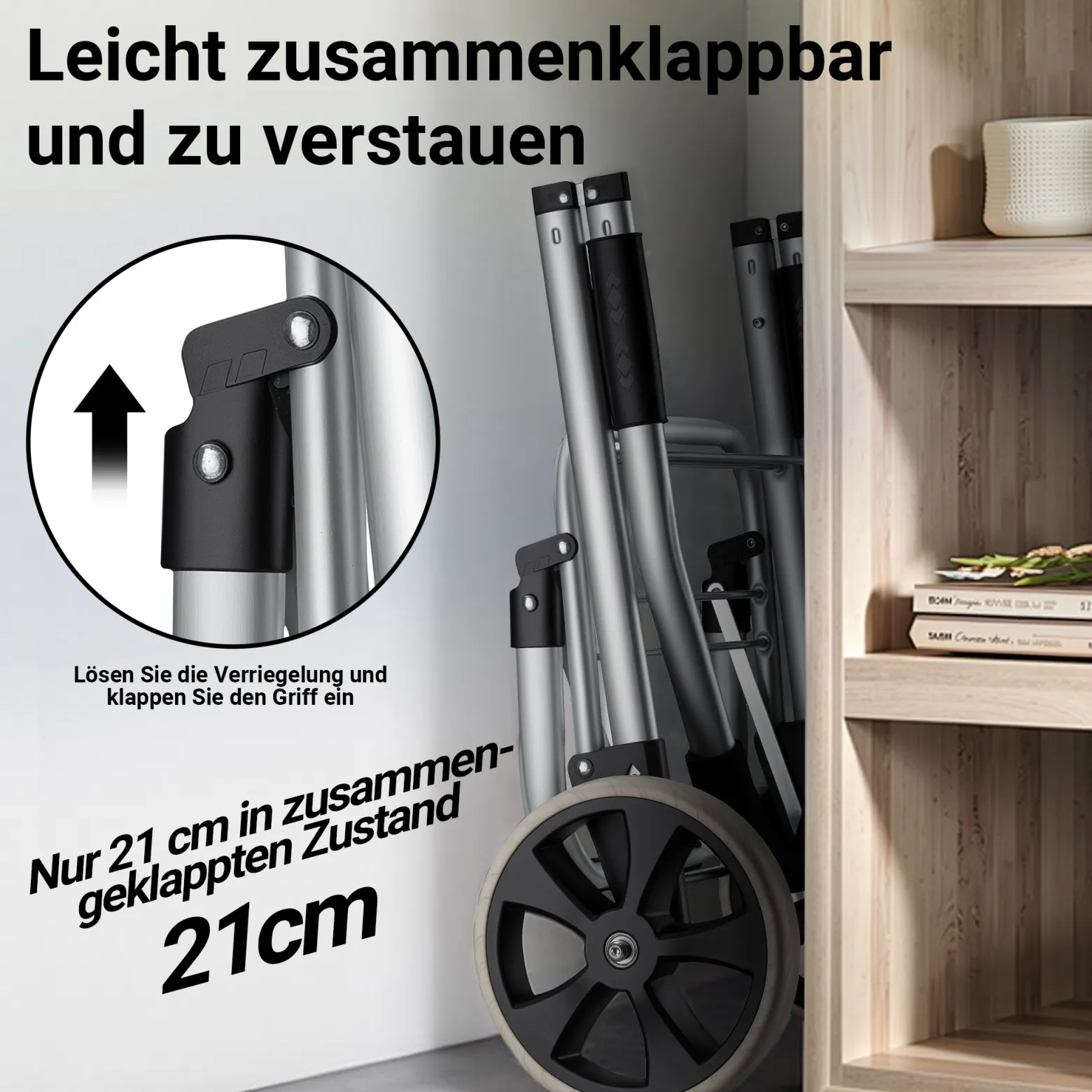 Wiltec Einkaufstrolley klappbar 36,5 x 44 x 103 cm bis 40 kg, Hackenporsche mit zwei Rädern, faltbarer Trolly Einkaufswagen mit Handgriff, Shopping Trolley mit großer Einkaufstasche