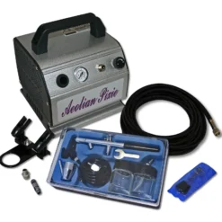 Wiltec Einsteiger Airbrush Kompressor Set AS176 mit 1 Airbrushpistole Typ 128 und umfangreichem Zubehör, 0,3 l Drucktank, für Modellbau, Tattoos, Nailart