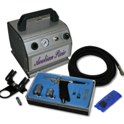 Wiltec Einsteiger Airbrush Kompressor Set AS176 mit 1 Airbrushpistole Typ 116 und umfangreichem Zubehör, 0,3 l Drucktank, für Modellbau, Tattoos, Nailart