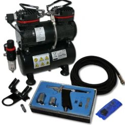 Wiltec Einsteiger Airbrush Kompressor Set AS196 mit 1 Airbrushpistole Typ 116 und umfangreichem Zubehör, 3 l Drucktank, für Modellbau, Tattoos, Nailart
