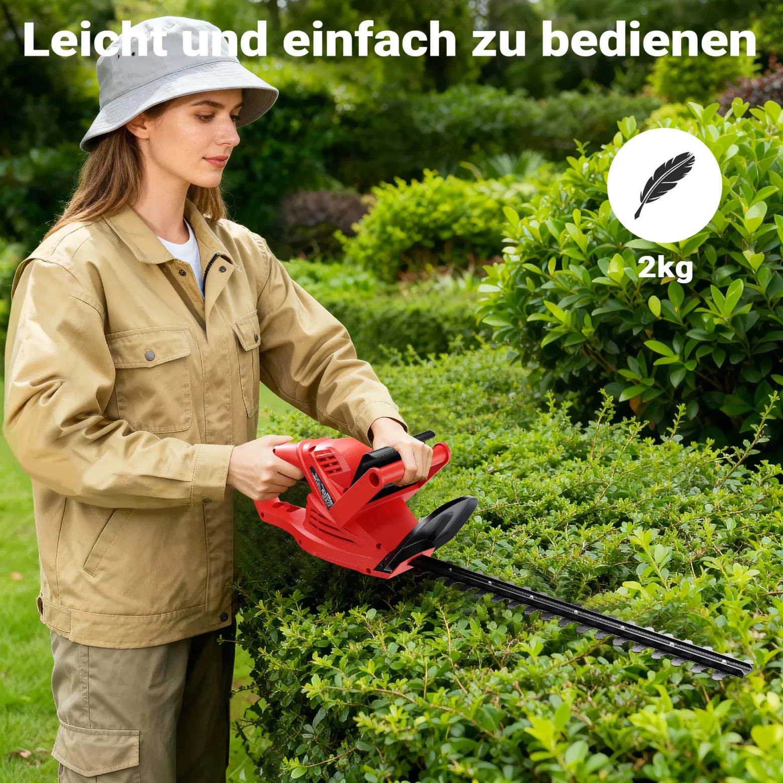 Wiltec Elektrische Heckenschere 520 W, Heckenschneider mit Schnittlänge 450 mm, Heckensäge mit Schnellstopp-Bremse, Freischneider mit Handschutz