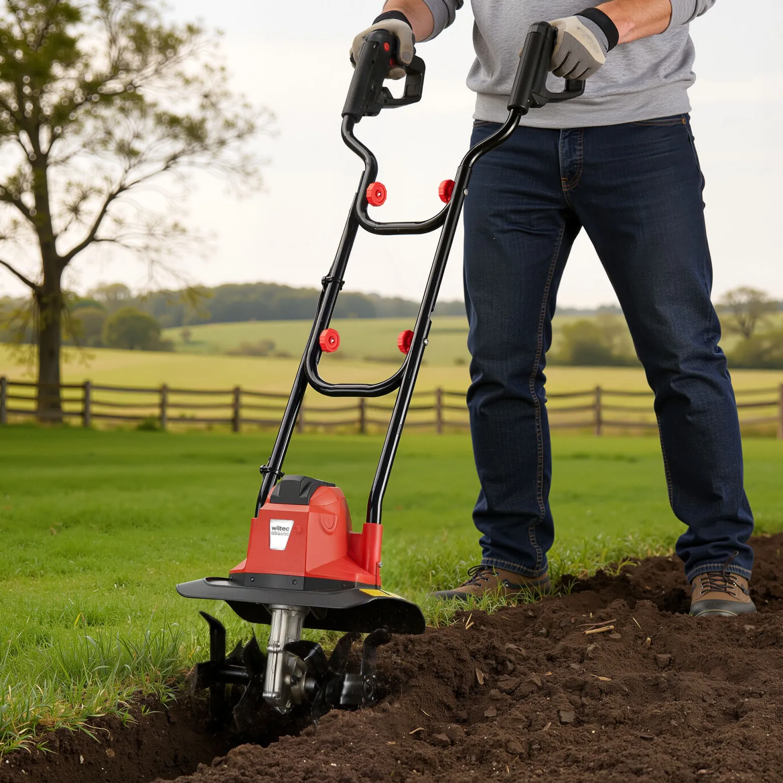 Wiltec Elektro Bodenfräse 1050 W mit 380 U/min, Kultivator mit 220 mm Arbeitstiefe, Gartenfräse mit 16 Klingen, Bodenhacke mit ergonomischem Handgriff