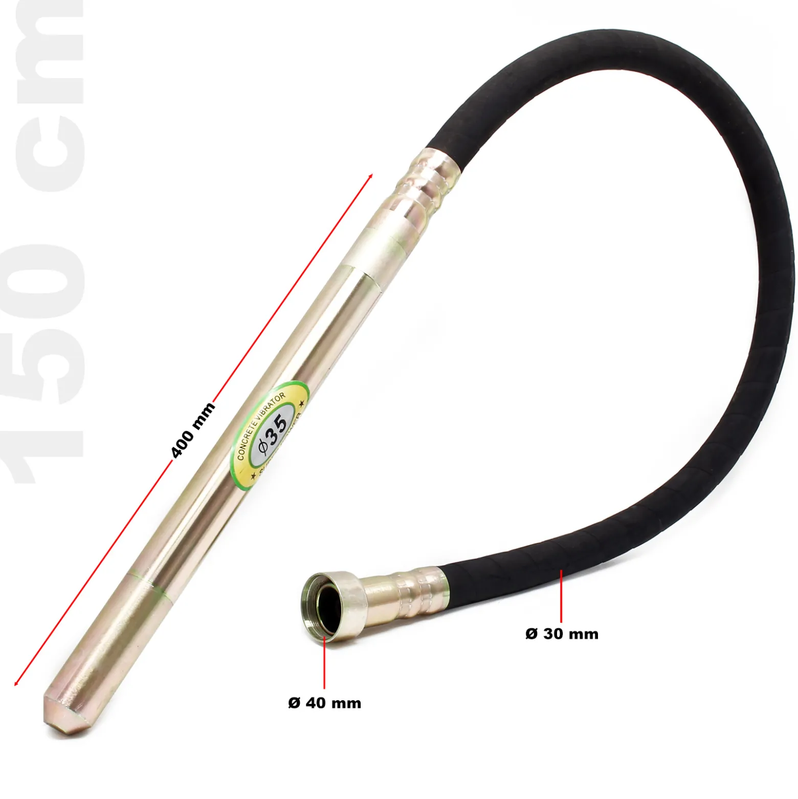 Wiltec Elektro Einhand Betonrüttler 800 W, Betonverdichter mit Ø 35 mm Rüttelflasche mit 150 cm Schlauchlänge, Flaschenrüttler mit flexibler Welle