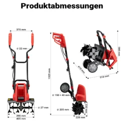 Wiltec Elektro Gartenhacke 1500 W mit 400 U/min, elektrische Gartenfräse mit 220 mm Arbeitstiefe, Motorhacke mit 24 Klingen, Bodenfräse auf Rädern