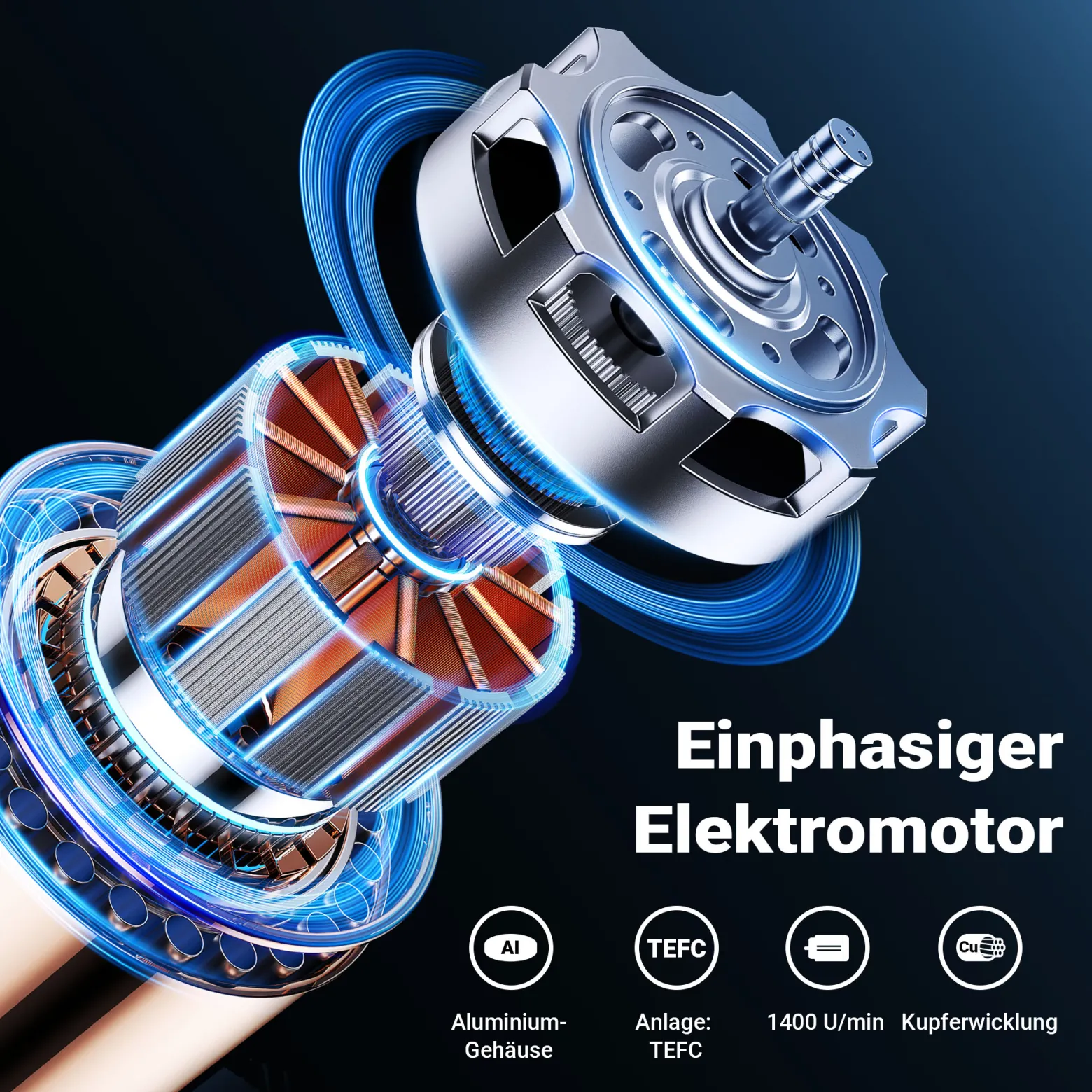 Wiltec Elektromotor 1-phasig, Elektro Motor 4-polig 0,37 kW, Einphasen Wechselstrommotor 1400 U/min, Induktionsmotor Aluminium, kompakter Motor