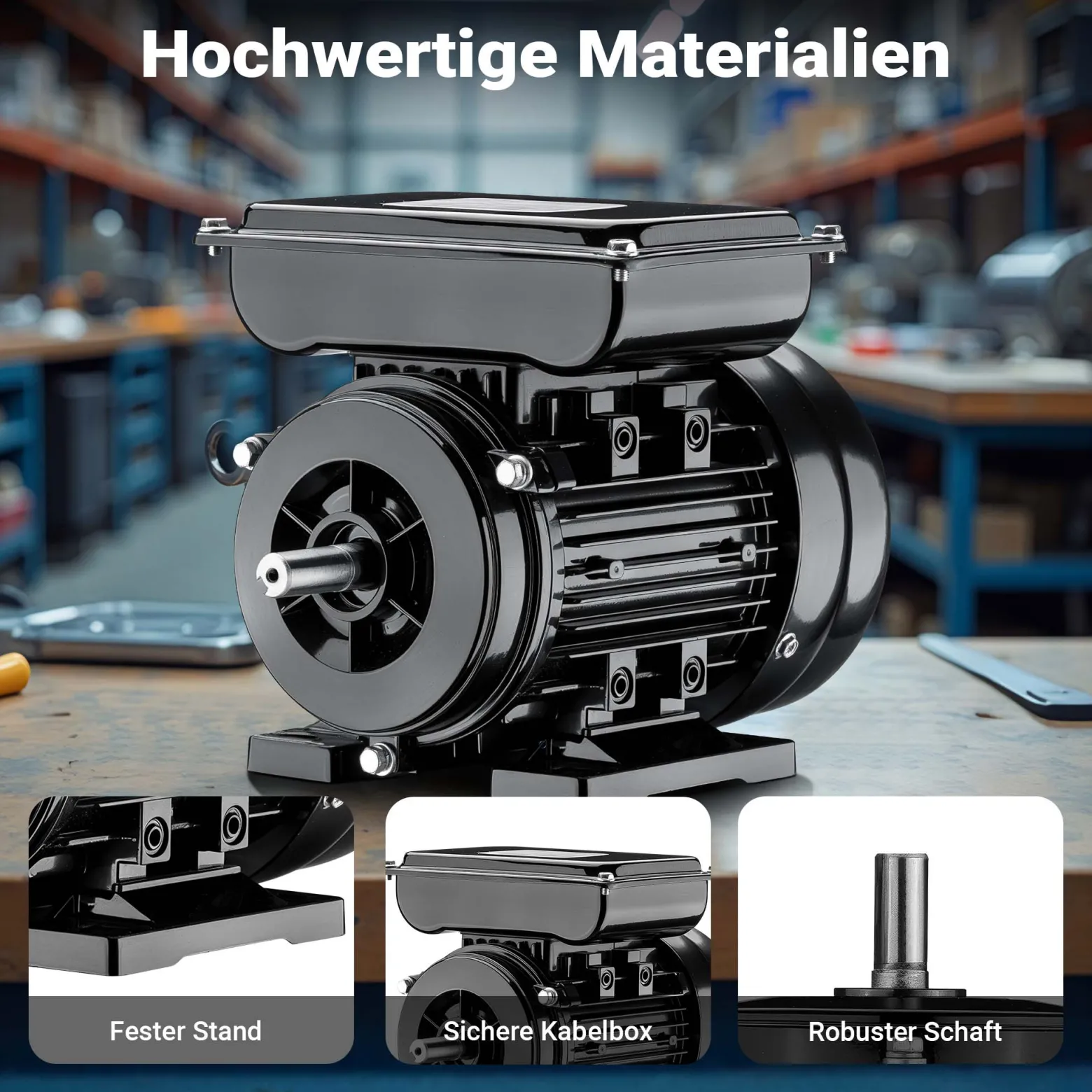 Wiltec Elektromotor 1-phasig, Elektro Motor 4-polig 1,5 kW, Einphasen Wechselstrommotor 1450 U/min, Induktionsmotor Aluminium, kompakter Motor