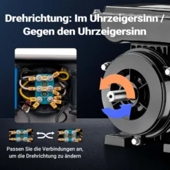 Wiltec Elektromotor 1-phasig, Elektro Motor 4-polig 1,5 kW, Einphasen Wechselstrommotor 1450 U/min, Induktionsmotor Aluminium, kompakter Motor