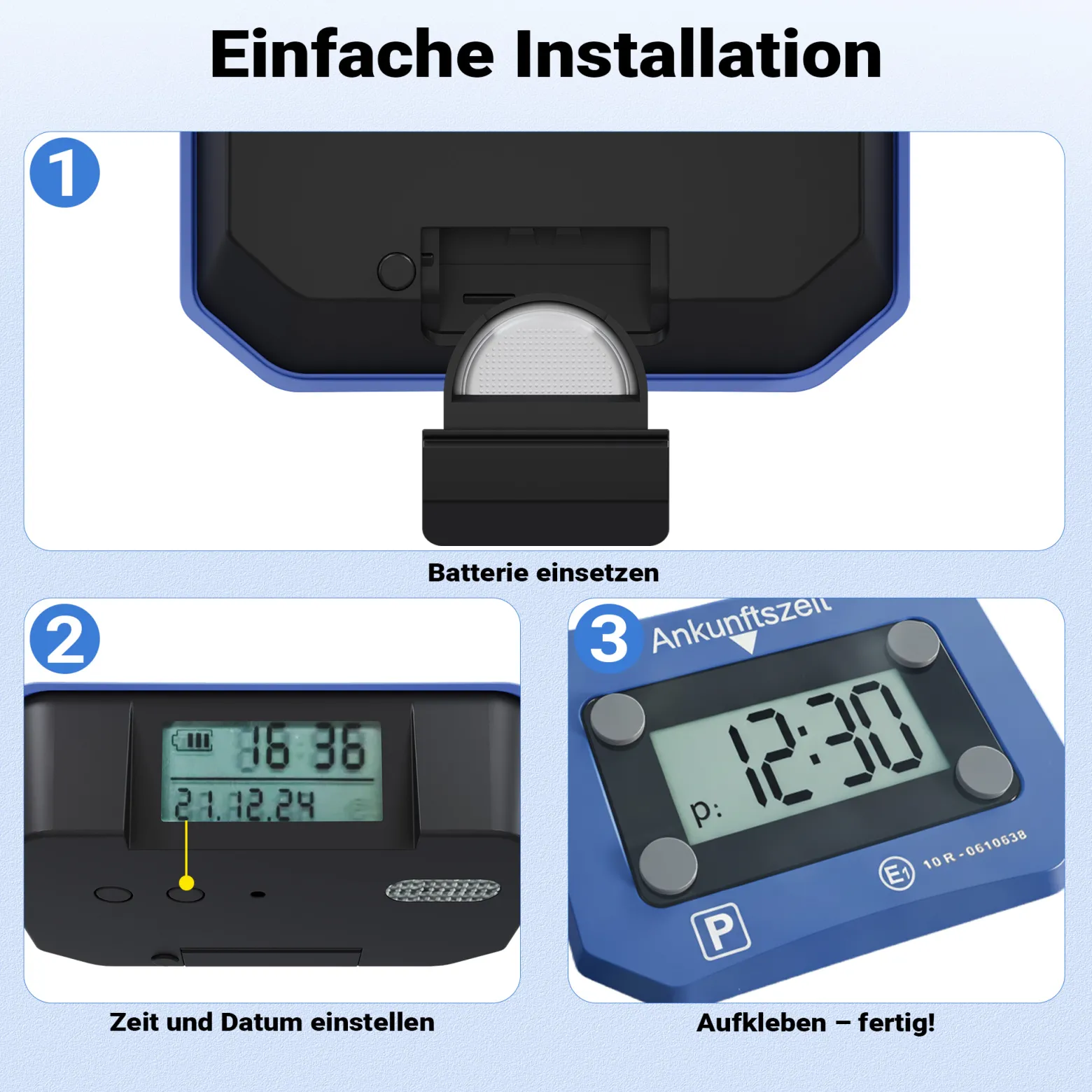 Wiltec elektronische Parkscheibe, digitale Parkuhr mit KBA-Zulassung, Parkscheibe automatisch mit Nachtmodus & SOS-Signal für Auto