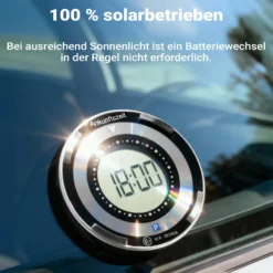 Wiltec Elektronische Parkscheibe mit Solarpanel Rund – Digitale Parkuhr mit automatischer Zeitumschaltung und KBA-Zulassung