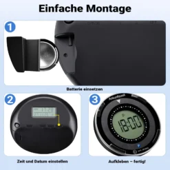 Wiltec Elektronische Parkscheibe mit Solarpanel Rund – Digitale Parkuhr mit automatischer Zeitumschaltung und KBA-Zulassung