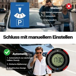 Wiltec Elektronische Parkscheibe mit Solarpanel Rund – Digitale Parkuhr mit automatischer Zeitumschaltung und KBA-Zulassung