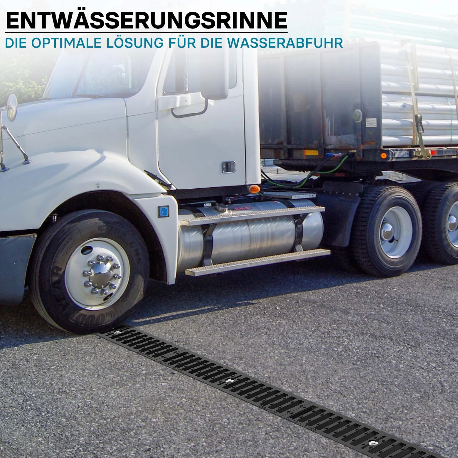 Wiltec Entwässerungsrinne 1 m mit Abdeckrost aus Gusseisen – 25 t Traglast – Ablaufrinne für Abwasser und Regenwasser – Abwasserrinne