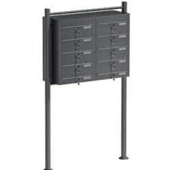 Wiltec 10er Briefkastenanlage Anthrazit 945 x 270 x 1500 mm, Standbriefkasten mit 2x5 Fächern, Schlüssel und Namensschild, Briefkasten Postkasten mit Ständer