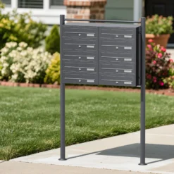 Wiltec 10er Briefkastenanlage Anthrazit 945 x 270 x 1500 mm, Standbriefkasten mit 2x5 Fächern, Schlüssel und Namensschild, Briefkasten Postkasten mit Ständer