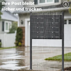 Wiltec 10er Briefkastenanlage Anthrazit 945 x 270 x 1500 mm, Standbriefkasten mit 2x5 Fächern, Schlüssel und Namensschild, Briefkasten Postkasten mit Ständer