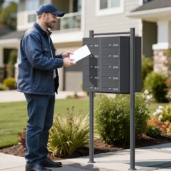 Wiltec 10er Briefkastenanlage Anthrazit 945 x 270 x 1500 mm, Standbriefkasten mit 2x5 Fächern, Schlüssel und Namensschild, Briefkasten Postkasten mit Ständer