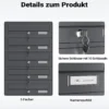 Wiltec 5er Briefkastenanlage Anthrazit 556 x 270 x 1500 mm, Standbriefkasten mit 5 Fächern, Schlüssel und Namensschild, Briefkasten Postkasten mit Ständer