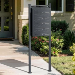 Wiltec 5er Briefkastenanlage Anthrazit 556 x 270 x 1500 mm, Standbriefkasten mit 5 Fächern, Schlüssel und Namensschild, Briefkasten Postkasten mit Ständer