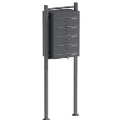 Wiltec 5er Briefkastenanlage Anthrazit 556 x 270 x 1500 mm, Standbriefkasten mit 5 Fächern, Schlüssel und Namensschild, Briefkasten Postkasten mit Ständer