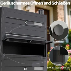 Wiltec 5er Briefkastenanlage Anthrazit 556 x 270 x 1500 mm, Standbriefkasten mit 5 Fächern, Schlüssel und Namensschild, Briefkasten Postkasten mit Ständer