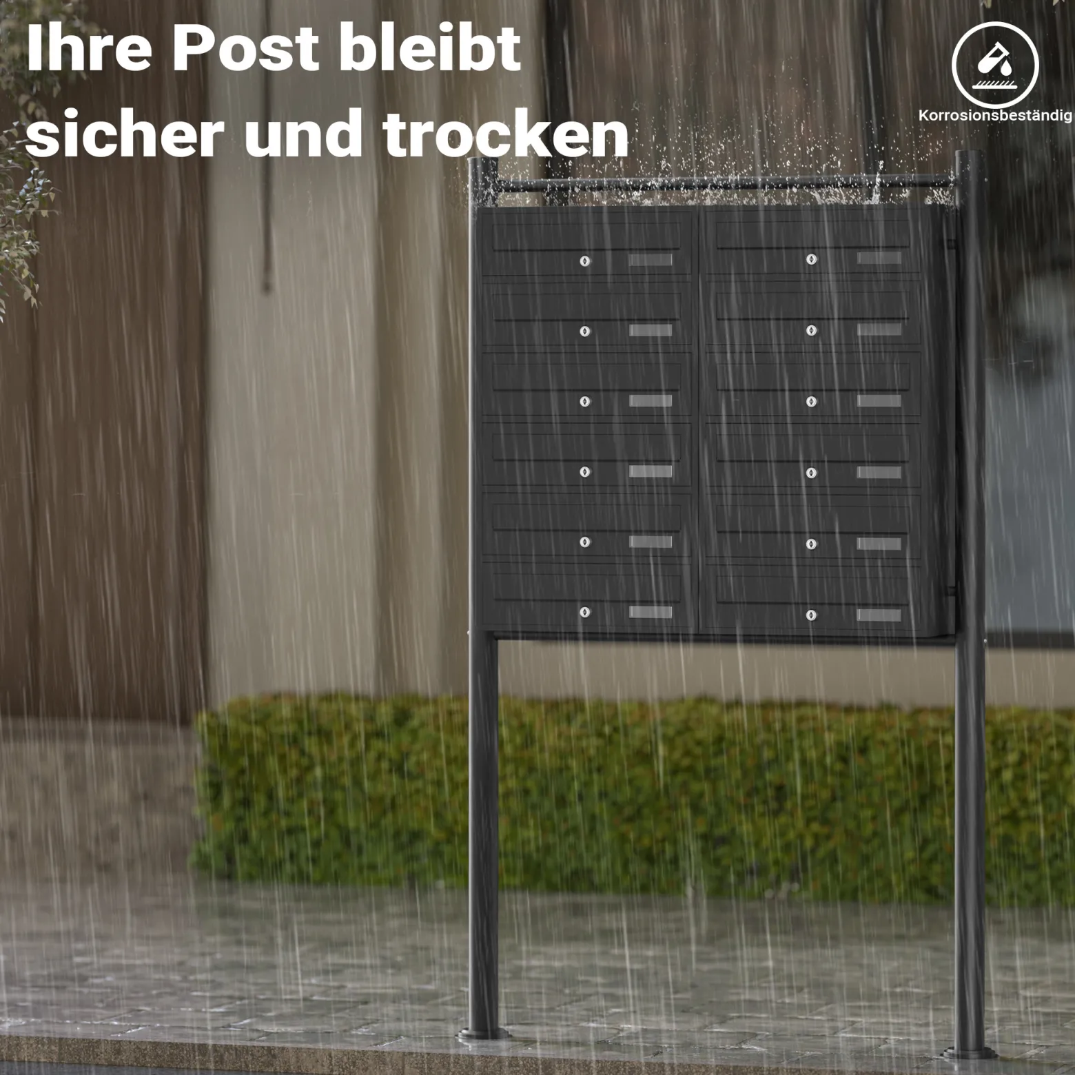 Wiltec 12er Briefkastenanlage schwarz 945 x 270 x 1500 mm, Standbriefkasten mit 2x6 Fächern, Schlüssel und Namensschild, Briefkasten Postkasten mit Ständer