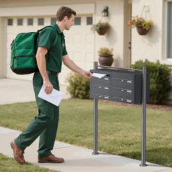 Wiltec 6er Briefkastenanlage Anthrazit 945 x 270 x 1200 mm, Standbriefkasten mit 2x3 Fächern, Schlüssel und Namensschild, Briefkasten Postkasten mit Ständer