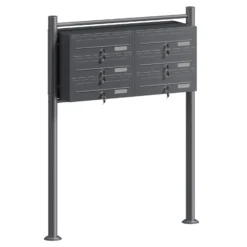 Wiltec 6er Briefkastenanlage Anthrazit 945 x 270 x 1200 mm, Standbriefkasten mit 2x3 Fächern, Schlüssel und Namensschild, Briefkasten Postkasten mit Ständer