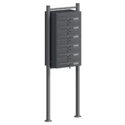 Wiltec 6er Briefkastenanlage Anthrazit 556 x 270 x 1500 mm, Standbriefkasten mit 6 Fächern, Schlüssel und Namensschild, Briefkasten Postkasten mit Ständer
