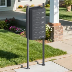 Wiltec 6er Briefkastenanlage Anthrazit 556 x 270 x 1500 mm, Standbriefkasten mit 6 Fächern, Schlüssel und Namensschild, Briefkasten Postkasten mit Ständer